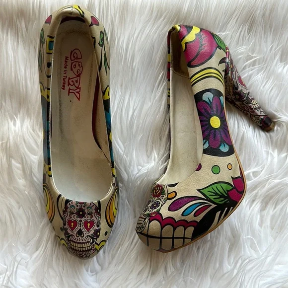 Goby Multiclored Sugar Skull Platform Pump PLT2050 Size 9.5 - Picture 2 of 14